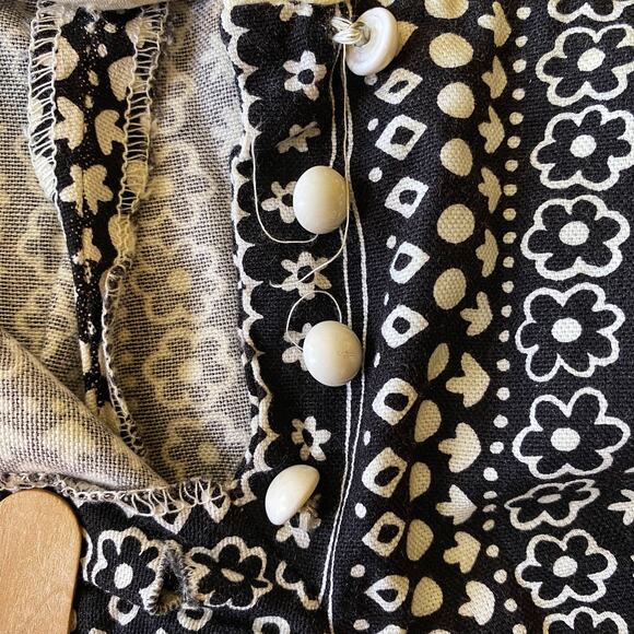 Mod Black White Floral Print Pants Button Fly Size Small Juniors Vintage - Picture 4 of 5